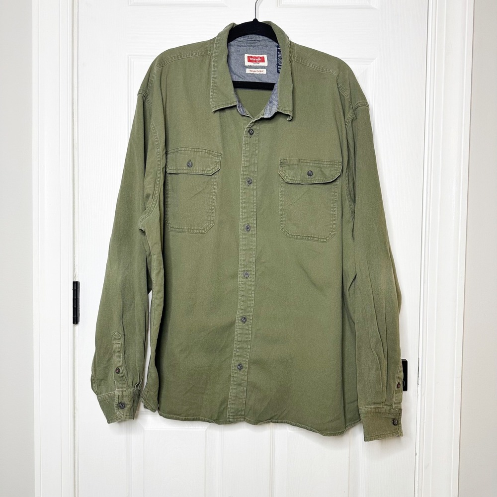 Wrangler Flex For Comfort Green‎ Casual Button Down Mens 3XL